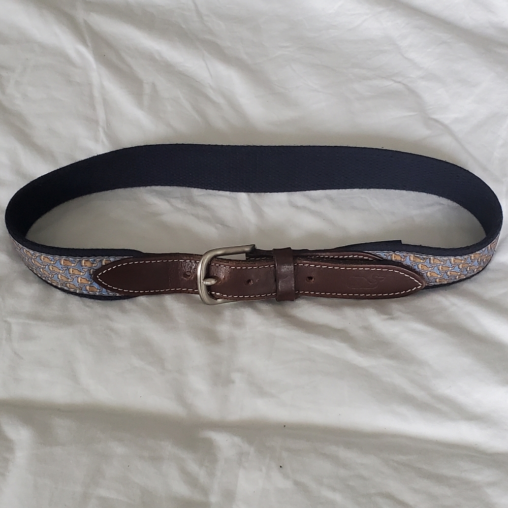 Vineyard Vines leather canvas whale sz 26 unisex belt